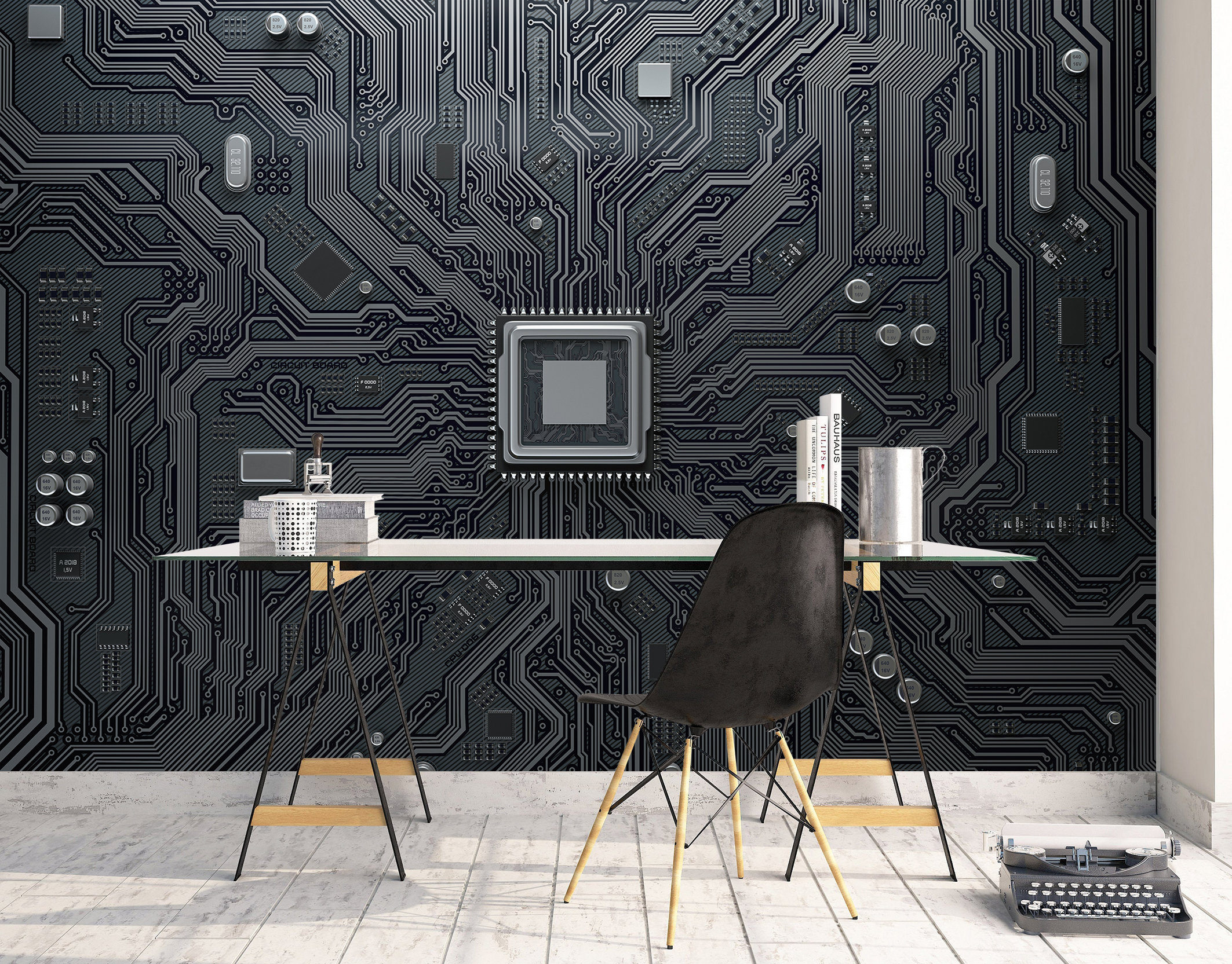 Cpu Chip on Circuit Board Wallpaper Peel and Stick Abstract Electronic ...