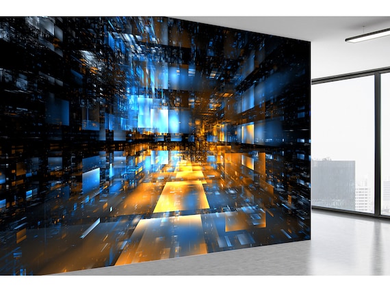 Tech Mural 3d Render Peel and Stick Wallpaper Geometric Space Wallpaper