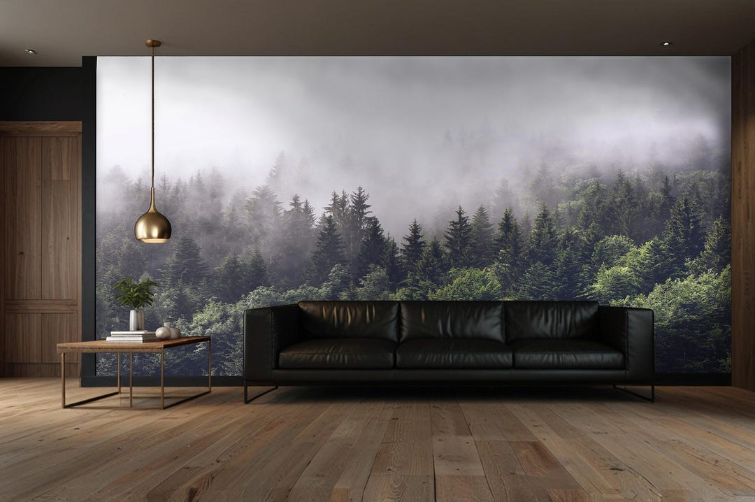 Scenic Forest Wallpaper Peel & Stick Green Foggy Forest Wall Mural ...