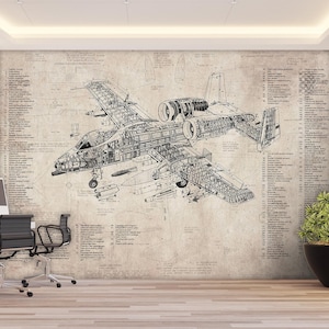 ヴィンテージのブループリントの剥がして貼る壁紙、飛行機の壁画アートワーク、線画の壁画、航空壁画、エンジニアリングオフィスの壁紙