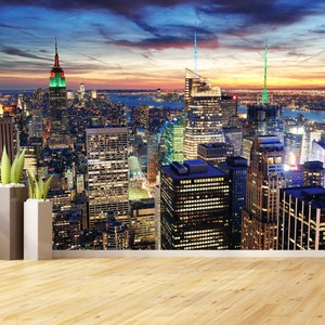Wandbild Stadt Tapete Schälen und aufkleben New York Nights Tapete Nacht Stadtbild Tapete Urbane Nacht Wandbild Manhattan Tapete