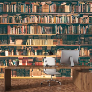 Bookshelfs Mural Reading Room Wallpaper Books Library Wall Mural Old Library Peel and Stick Vinyl Wallpaper Office Study Room Library Decor image 3