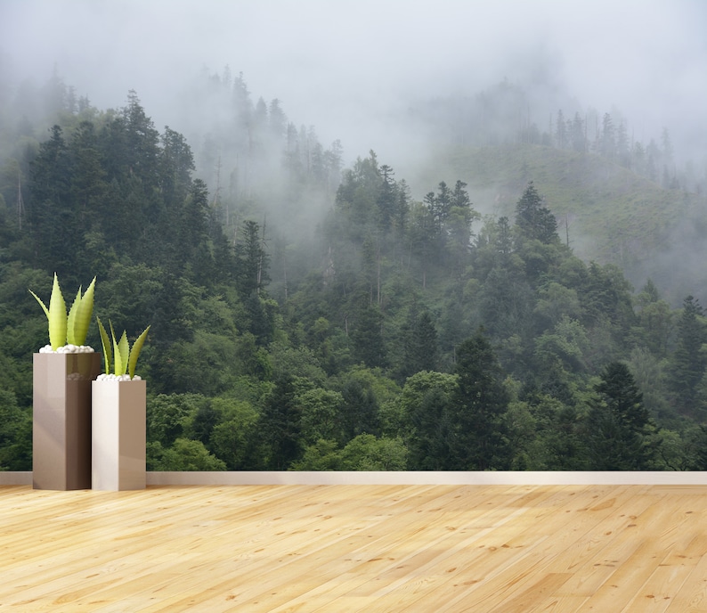 Foggy Forest Mural Wallpaper Foggy Landscape Wall Mural Foggy Etsy