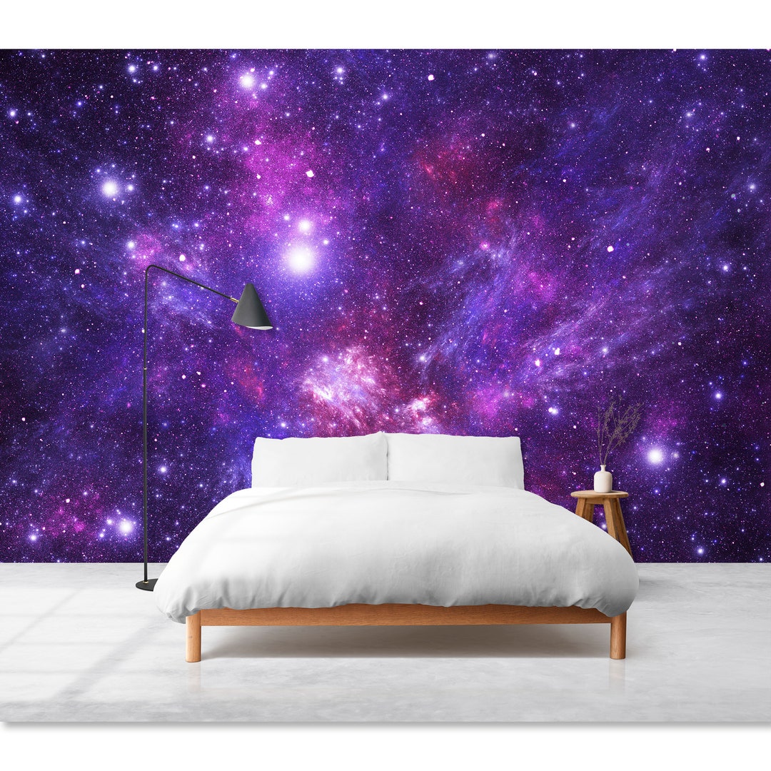 Purple Space Galaxy Wall Mural Peel and Stick Bedroom Wallpaper Space