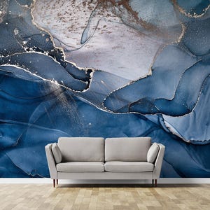 Papel pintado mural de mármol azul - Abstracto autoadhesivo o tradicional - Tamaño personalizado