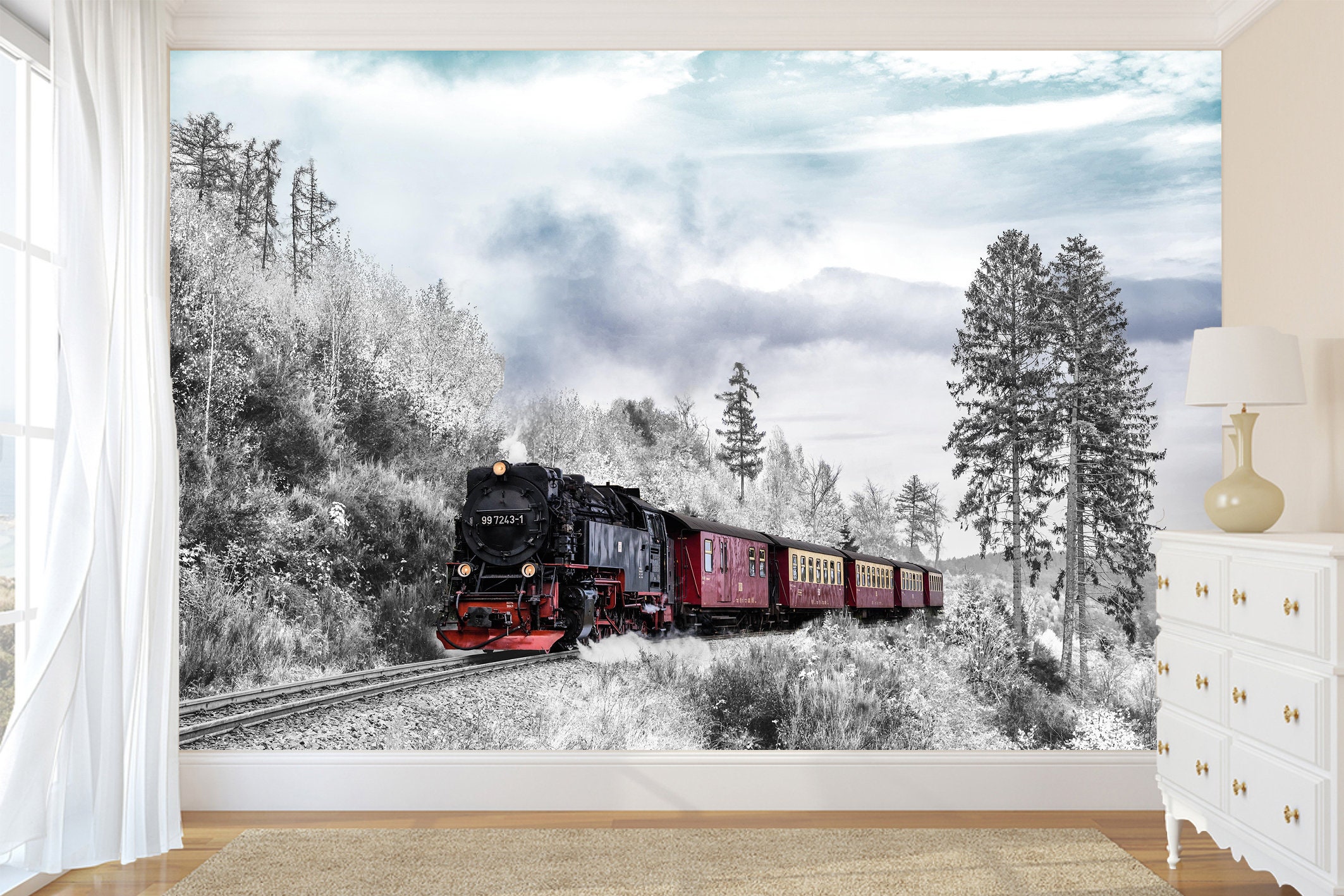 Train Wall Murals Steam Train Mural Peel and Stick Wallpaper | Etsy