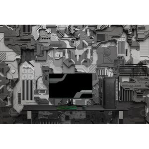 Black and White Cyber Mural Tech Vinyl Wallpaper Peel and Stick Futuristic Wallpaper for Gamer Decor Room Office Wallpaper