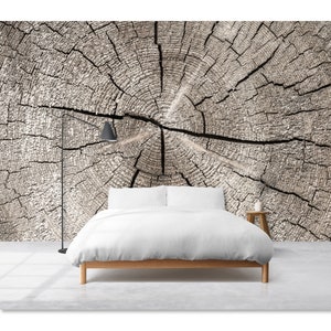 Tree Stump Rings Mural Wall Mural Beige Tree Stump Wallpaper Wood Background Peel and Stick ...