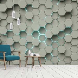 Carta da parati geometrica astratta, staccabile e adesiva, murale non incollato, esagono 3D, arte moderna, carta da parati hi-tech, decorazione da parete per sala giochi