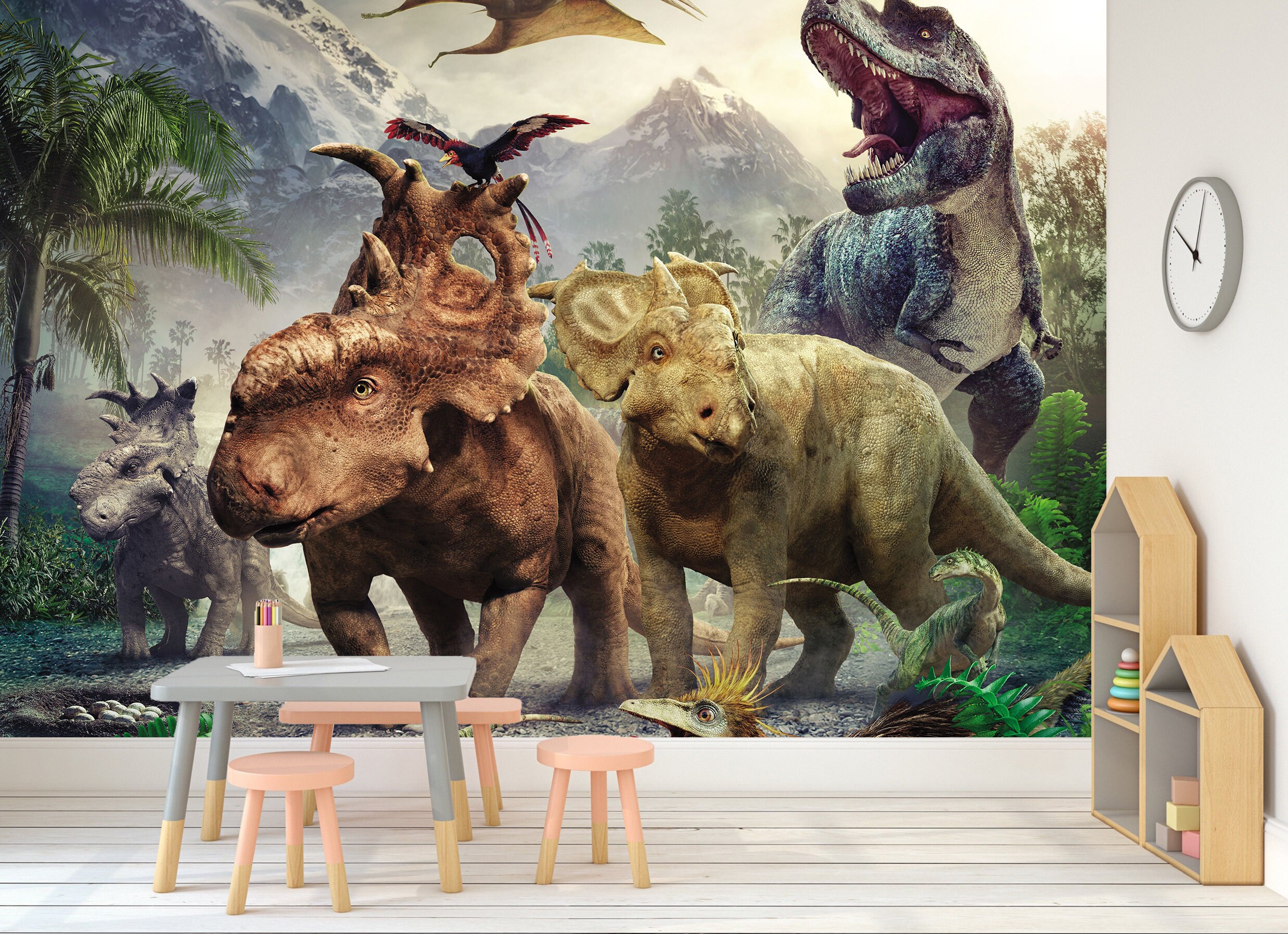 Dinosaurs mural wallpaper Peel and Stick Jurassic wall art | Etsy