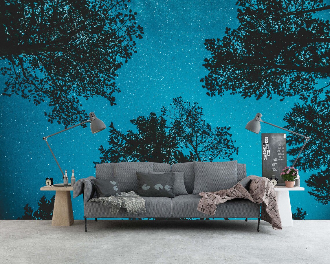 Night Starry Sky in the Forest Wall Mural Peel and Stick Print Etsy