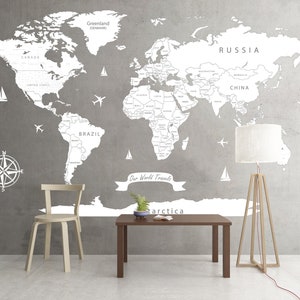 Travels Map Wall Decor Push Pin Weltkarte Wandsticker Große Wandsticker Weiße Weltkarte Reise Zimmer Moderne Kunst Dekor Home Wanddeko