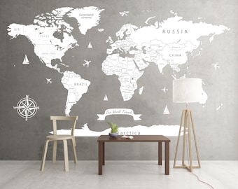 World Map Wall Decal Large Wall Sticker with Push Pins – Travel Decor. Personalizable. Custom color.