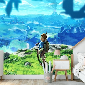 Zelda Wallpaper Fantasy Wall Mural Legend of Zelda Gamer Room Wallpaper Zelda Wall Art Peel and Stick Breath of the Wild Gaming Wallpaper image 7