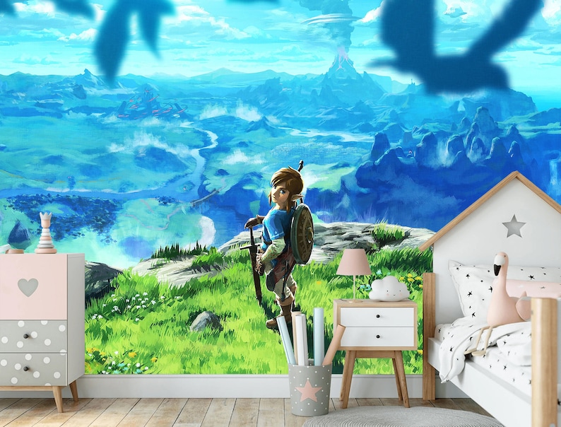 Zelda Wallpaper Fantasy Wall Mural Legend of Zelda Gamer Room Wallpaper Zelda Wall Art Peel and Stick Breath of the Wild Gaming Wallpaper image 7