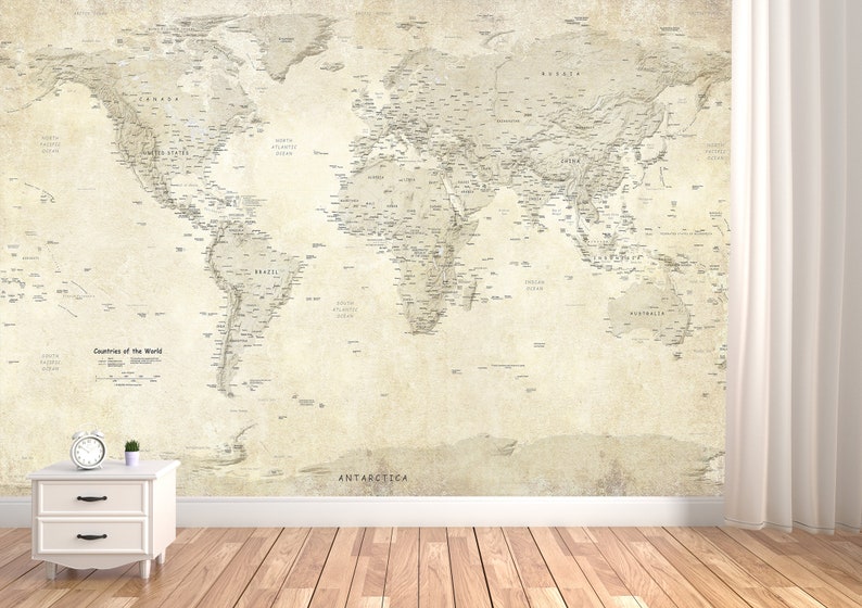 World Map Wallpaper Printable Peel&stick Vinyl Wallpaper World | Etsy