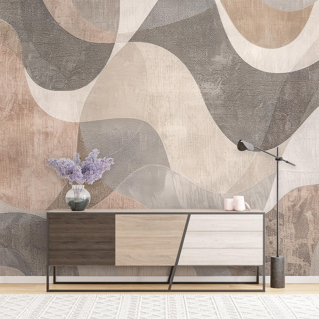 Beige and Gray Wallpaper Abstract Wall Mural Modern Boho Geometric Wall