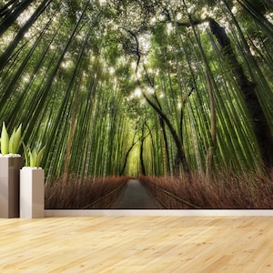 Bamboo Forest Trees Peel and Stick Wallpaper Print Wall Mural Bamboo Wall Decal Bamboo Background Forest Wallpaper Traditional Wall Paper