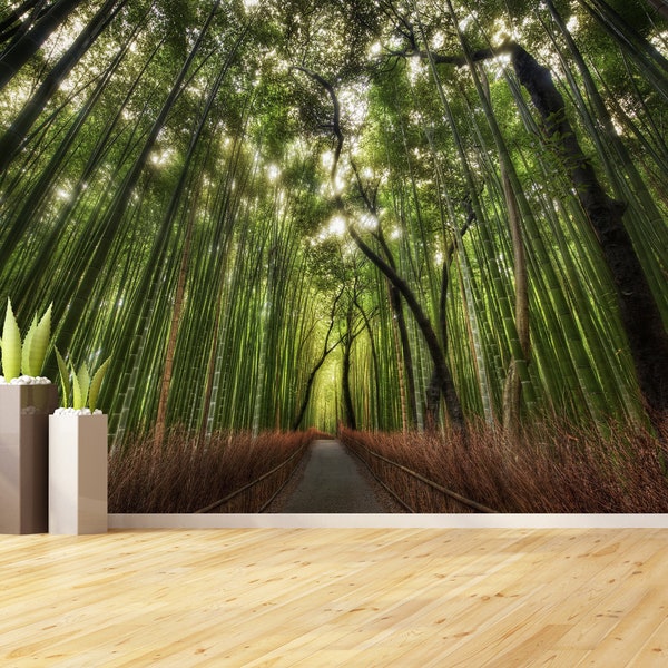 Bamboo Forest Trees Peel and Stick Wallpaper Print Wall Mural Bamboo Wall Decal Bamboo Background Forest Wallpaper Traditional Wall Paper