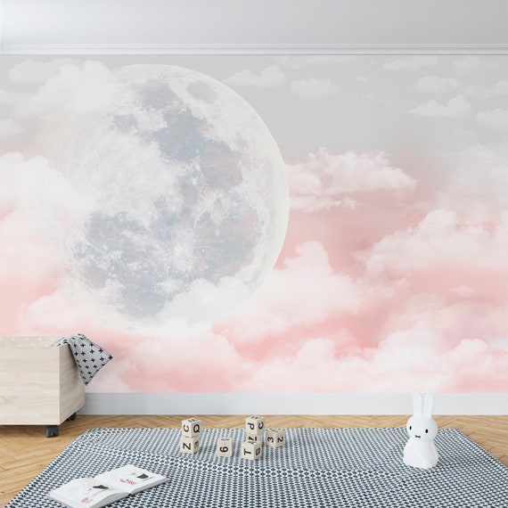Full Moon Wallpaper Kids Mural Peel and Stick Bedroom Wall Decor Custom Size Print