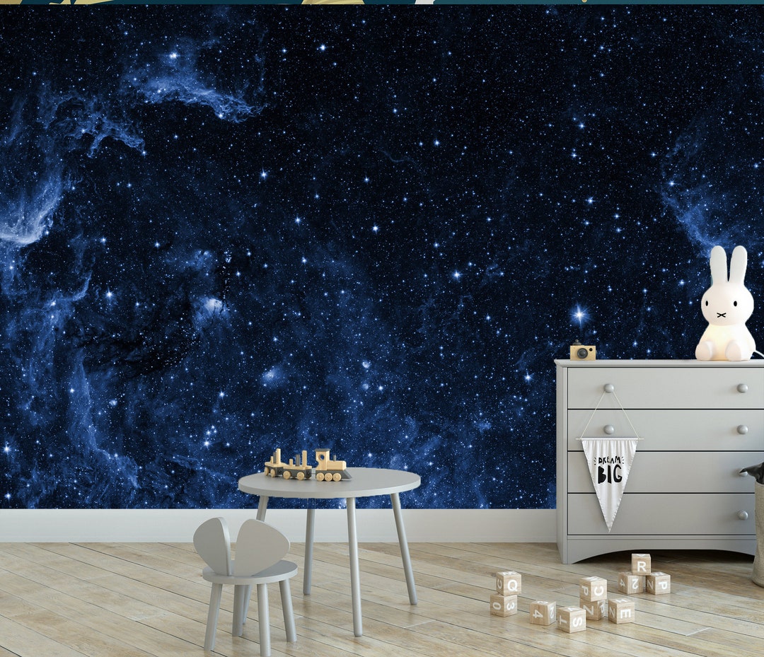 Mural View of the Space Wallpaper Peel and Stick Dark Navy Blue Starry ...