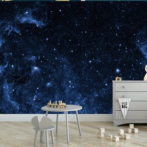 Carta da parati murale con vista dello spazio, staccabile e adesiva, carta da parati con cielo stellato blu navy scuro, carta da parati spaziale con galassia, carta da parati per camera da letto, decorazione da parete