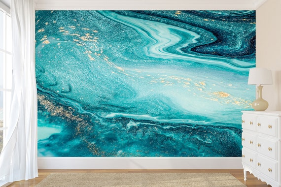 Abstract Turquoise Wallpaper Peel and Stick Self-adhesive Wall | Etsy
