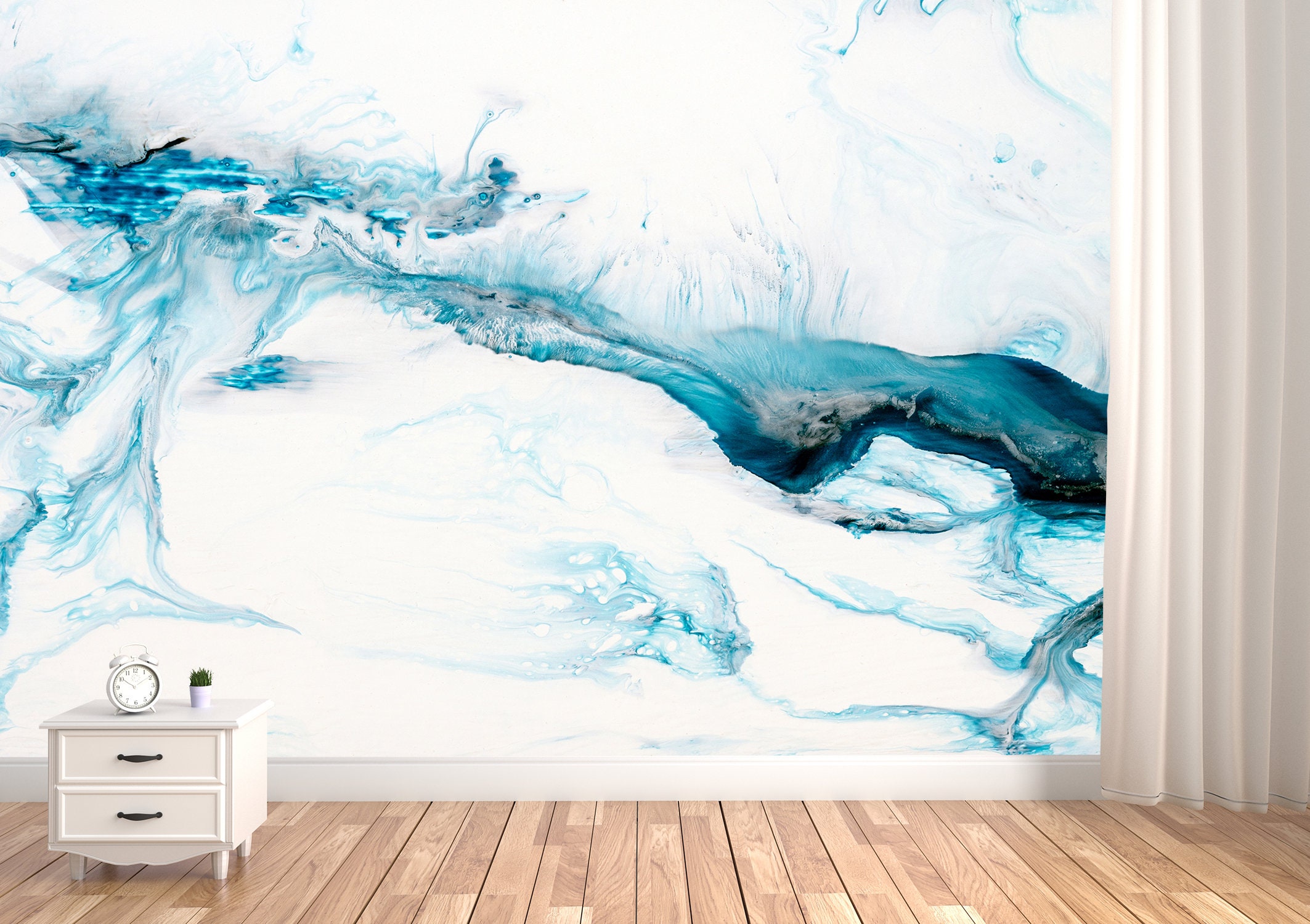 Marble Abstract Wall Mural Blue White Ink Divorces Peel and Etsy