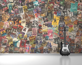Muurschildering Rockbands Stedelijk behang Vintage muziek Muurdecoratie Muurkunst op maat Peel & Stick