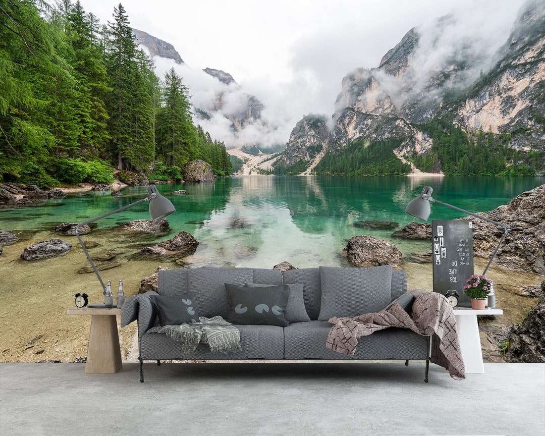 Mountain Lake Landscape Wall Mural, Peel and Stick Wallpaper - Etsy