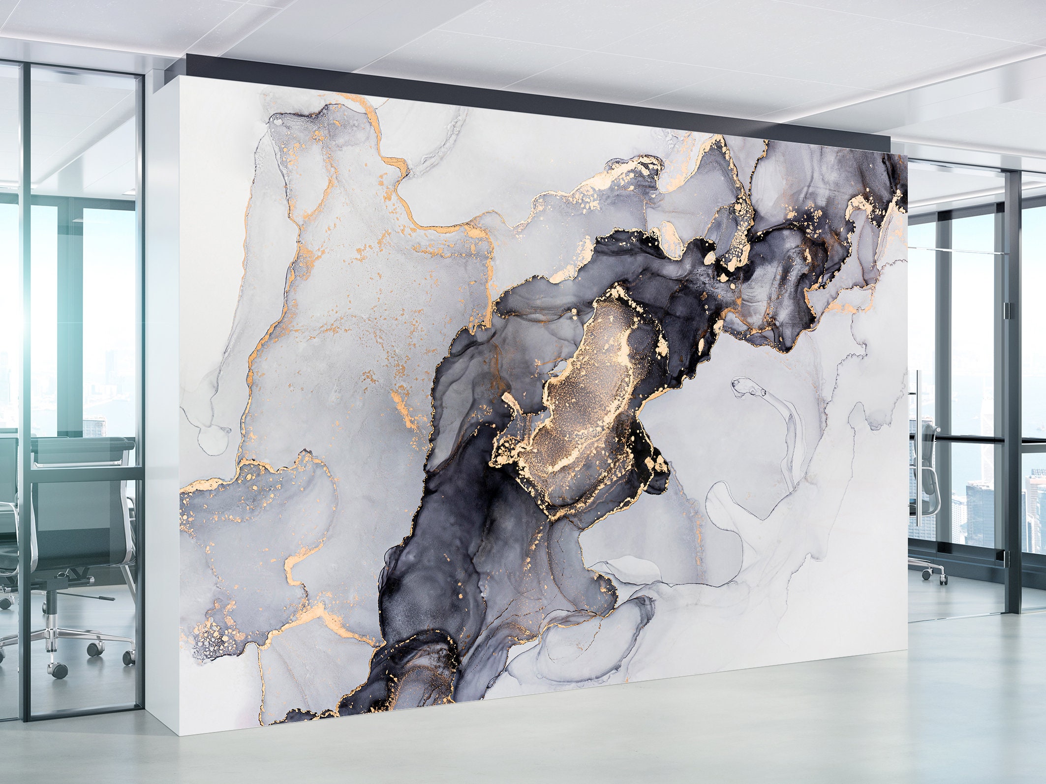 Grey Abstract Marble Peel and Stick Wall Vinyl Mural Wallpaper