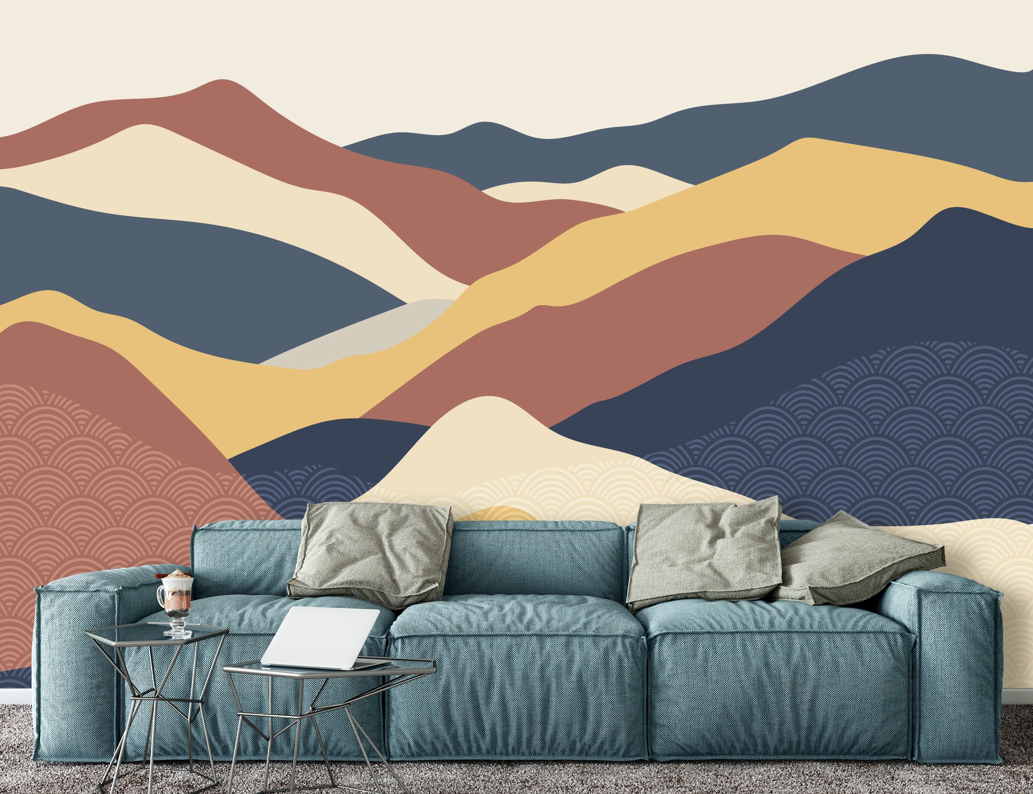 Abstract Mountains Wall Mural Peel&Stick Minimalistic Nature Etsy