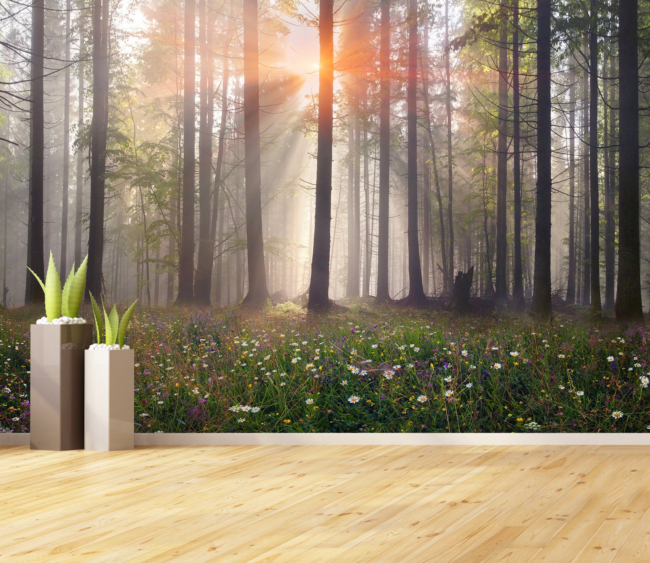 Morning Misty Forest Wall Mural Wallpaper Peel and Stick or Traditional ...