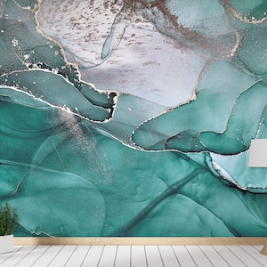 Bella carta da parati turchese stacca e attacca astratta marmo marino carta da parati moderna camera da letto soggiorno carta da parati marina murales arte acquerello