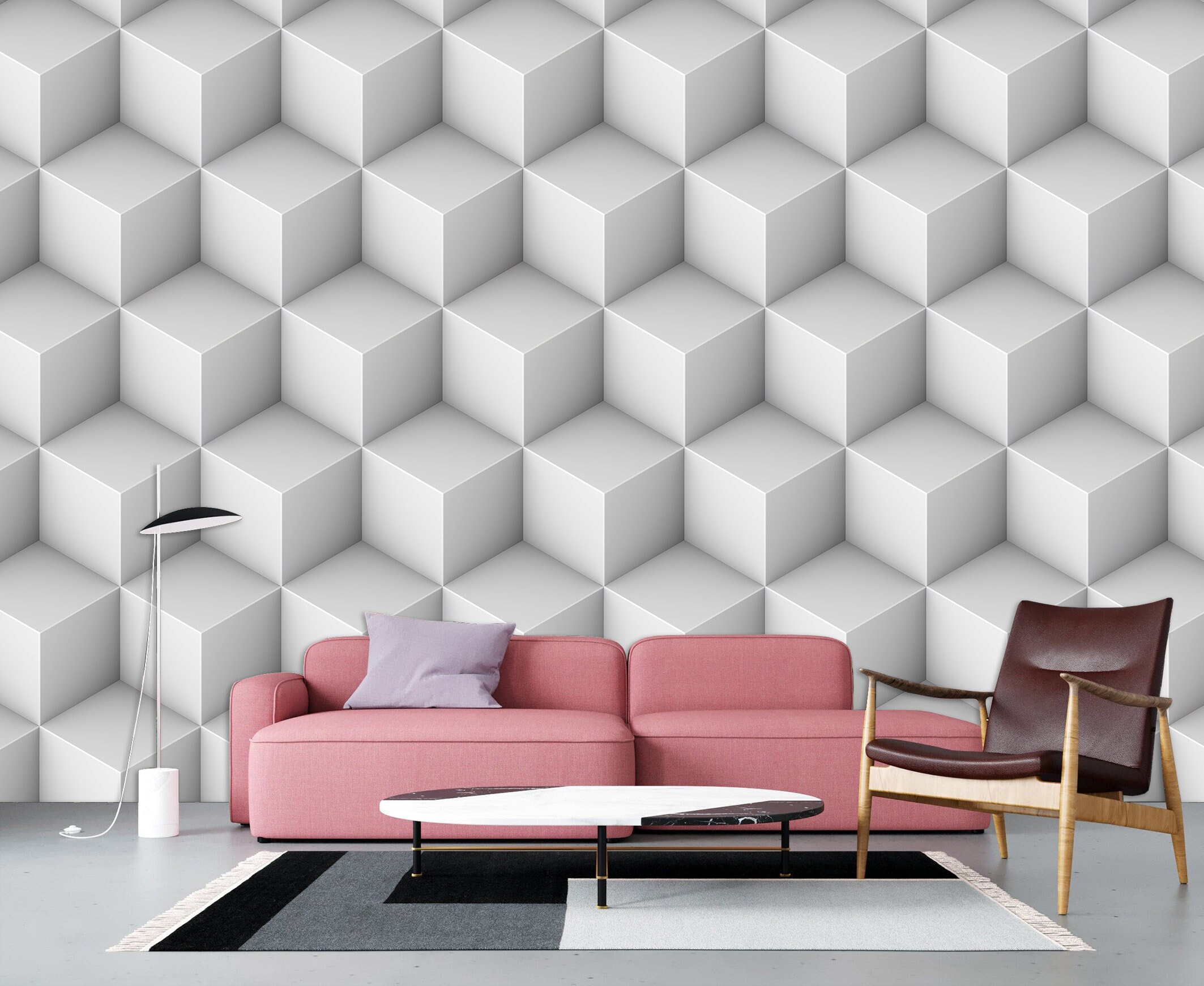 Abstract 3D Geometric Cubes Wallpaper Peel and Stick Etsy