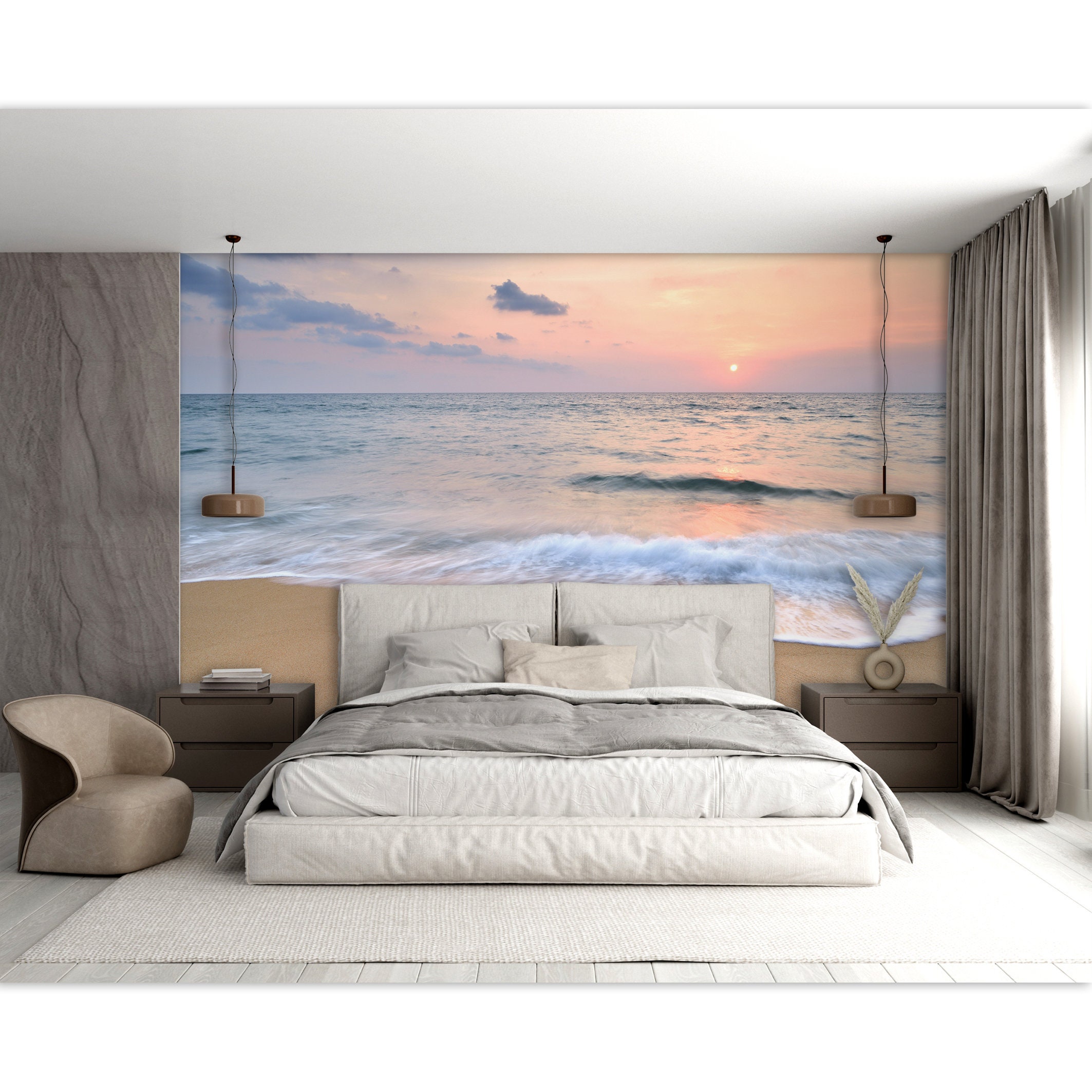 Sunset Beach Wallpaper Peel and Stick Coastal Wall Mural Sea Wall Decor ...