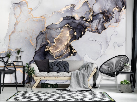 Murales de pared de mármol abstracto gris 3D, pintura de pared  personalizada, calcomanías de pared, calcomanías resistentes a desgarros,  resistentes