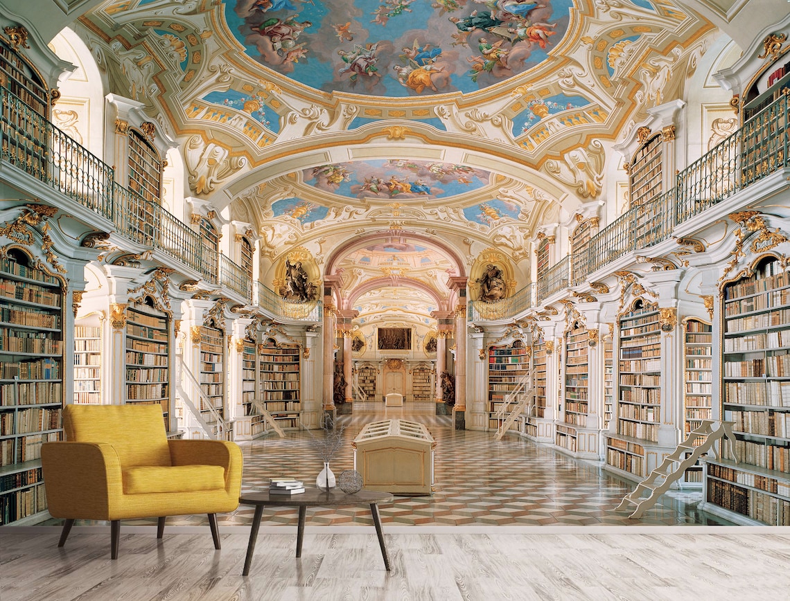 Books Library Wall Mural Old Library Peel and Stick Vinyl Etsy