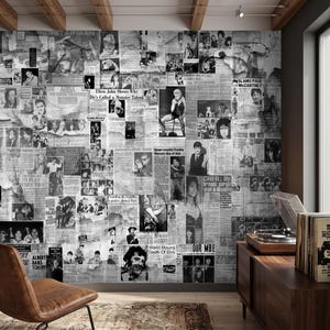 Papel pintado de periódico con leyendas de la música, mural de pared retro vintage, autoadhesivo o no tejido, tamaño personalizado.