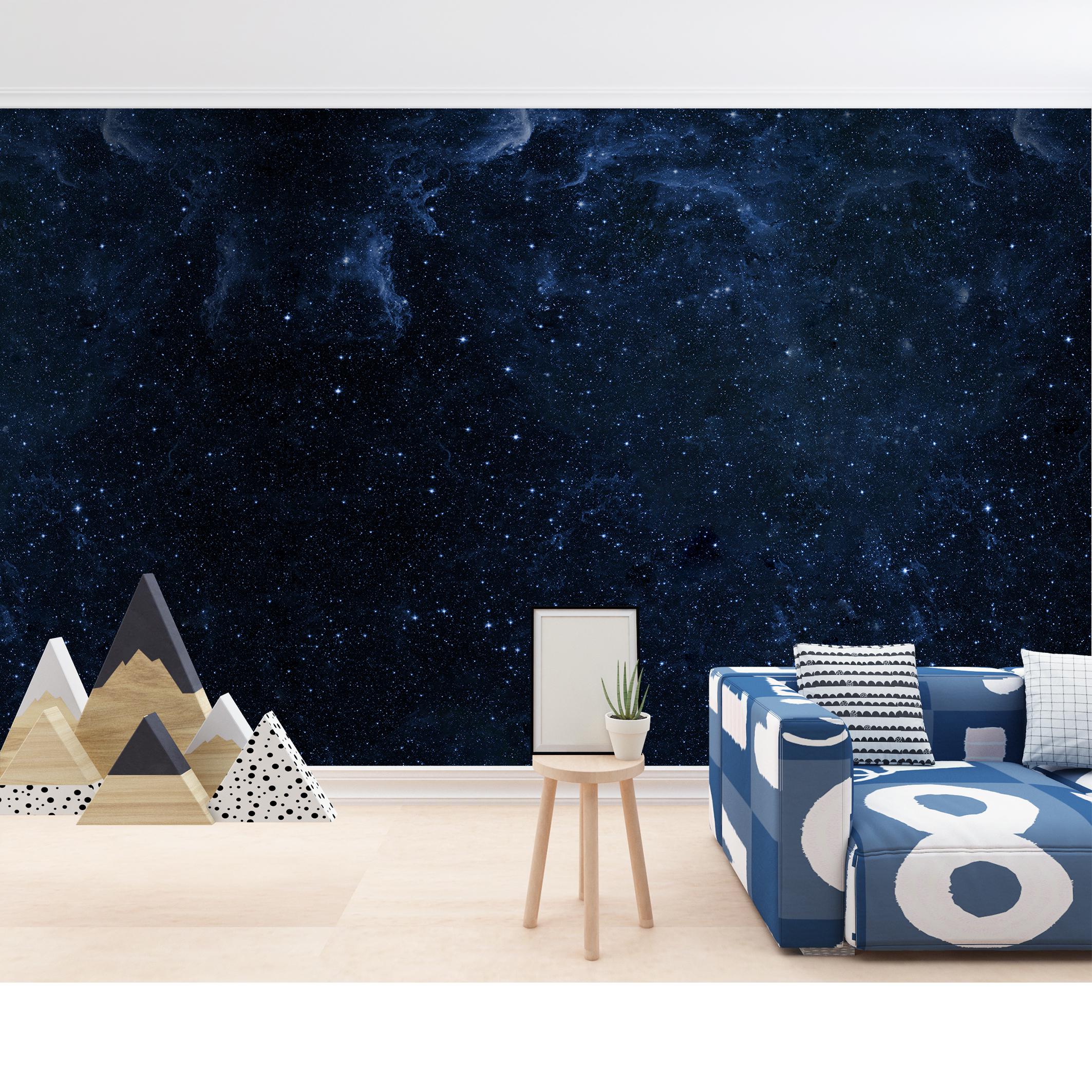 Blue Starry Sky Mural Wallpaper Space Wall Mural Bedroom Wallpaper Peel ...