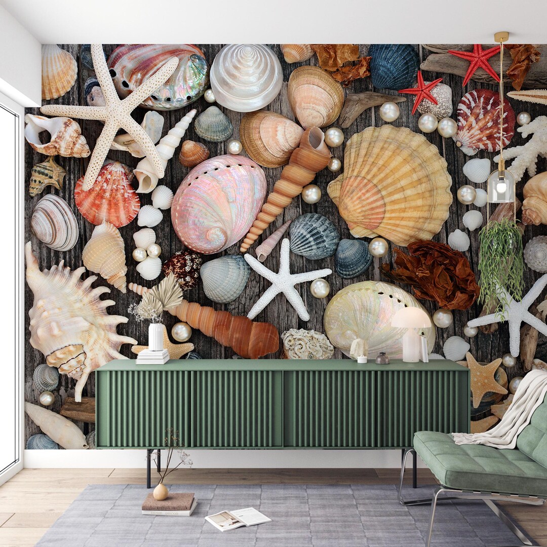 Shells Starfish Pearl Wall Mural Wallpaper Peel and Stick Seashells ...