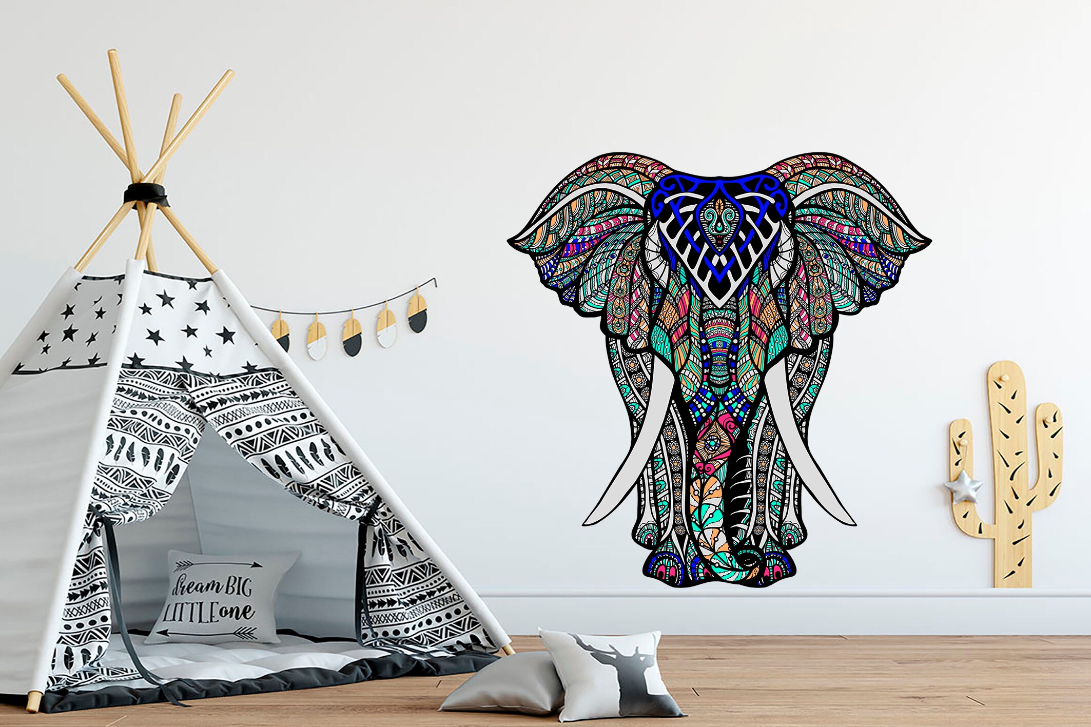 Elephant Decal Elephant Wall Art Colorful Elephant Home Wall Etsy