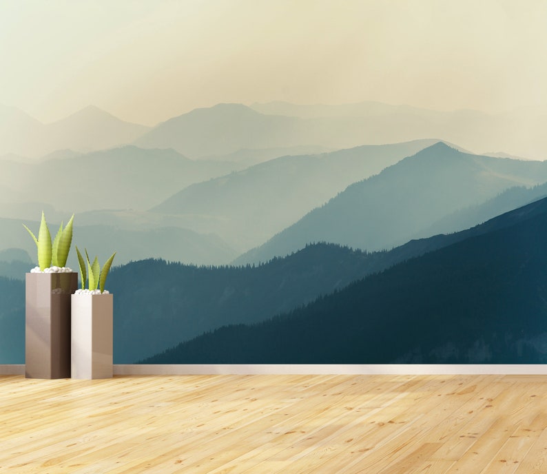 Printable Peel & Stick Vinyl Wallpaper Mountains Mural Etsy