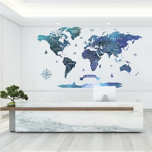 Extra Großer Wandsticker Weltkarte Wandsticker Weltkarte Wandsticker Blau Blau Wanddekoration Blau