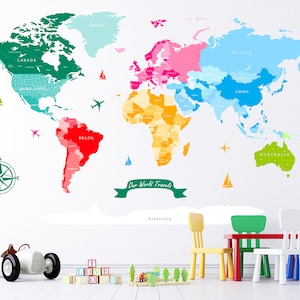 Bunte Karte der Welt Große Wandtattoo Weltkarte Wandsticker Push Pin Reise Karte Kinderzimmer Spielzimmer Wand Kunst Dekor Personalisierte Lern-Pädagogik