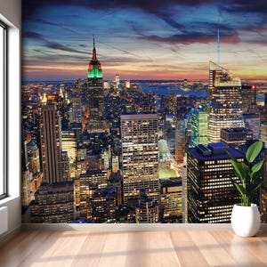 New York Nights Wallpaper Mural City Wallpaper Peel and Stick Night Cityscape Wallpaper Urban Nighttime Wall Mural Manhattan Wallpaper