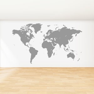 Calcomanía de pared con mapa del mundo gris, decoración de pared con mapa del mundo enorme, mapa de viajes del mundo, pegatina recortada, mapa del Atlas global, arte de pared, regalo para viajeros, decoración del hogar