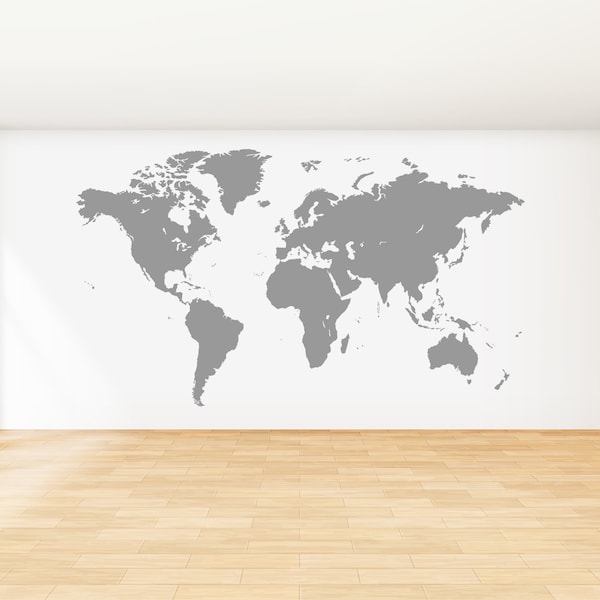 Grey World Map Wall Decal Huge World Map Wall Decor World Travel Map Cut Out Sticker Global Atlas Map Wall Art Travelers Gift Home Decor