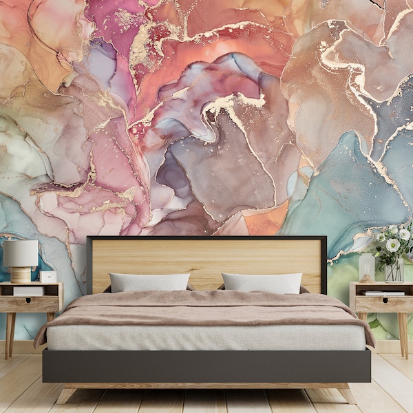 Accent Wall Mural Wallpaper Abstract Multicolor Beautiful Marble Background Bedroom Kids Living Room Acrylic Wall Decor Aesthetic Wallpaper