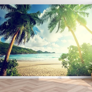 Beach Wallpaper Tropical Sea Wall Mural Bedroom Living Room Office Wall Wallpaper Peel & Stick Exotic Nature Wallpaper Beach Photo Wallpaper
